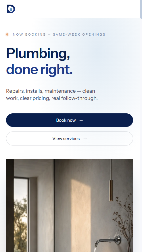 Dravix Plumbing, home screen